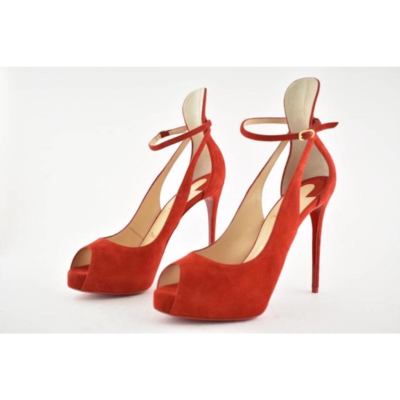 LOUBOUTIN★素敵！MASCARALTA RED SUEDE 120 PLATFORM PUMPS NIB LOUBOUTIN MASCARALTA RED SUEDE 120 PEEP TOE HIDDEN